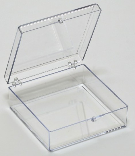 Polystyrol Schachtel,  74 mm x 74 mm x 26 mm, Boden & Deckel transparent, 12 Stück