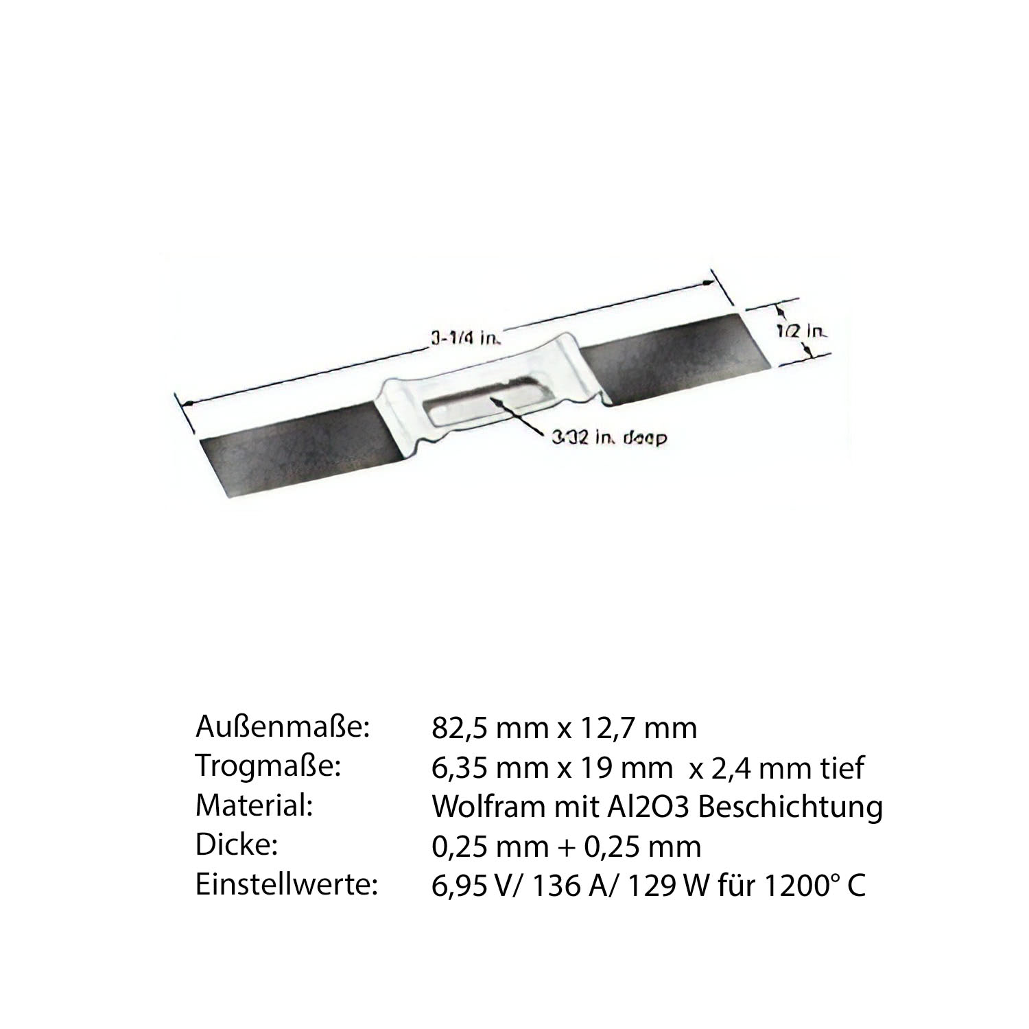 E84-2_1Il877n9bYWQlZ Heiz-Schiffchen aus Wolfram mit Al-Oxid beschichtetem Trog