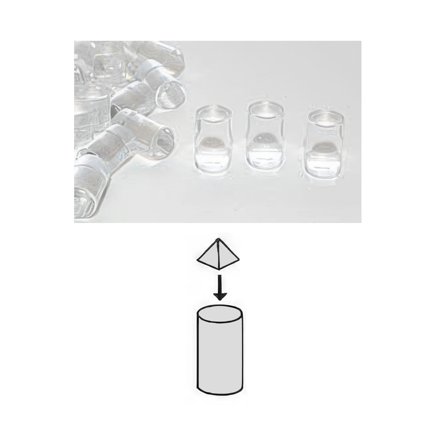 Zylinder zur fixierbaren Aufnahme von Pyramidenspitzen (aus den Formen Nr. 10585 und 10586) Zylinder zur fixierbaren Aufnahme von Pyramidenspitzen (aus den Formen Nr. 10585 und 10586)