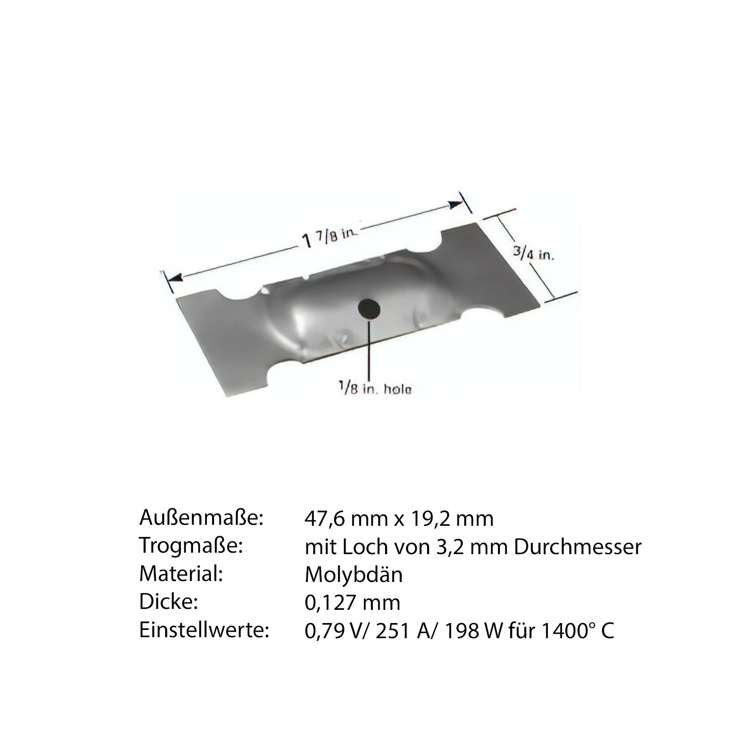Heiz-Schiffchen mit Trog aus Wolfram