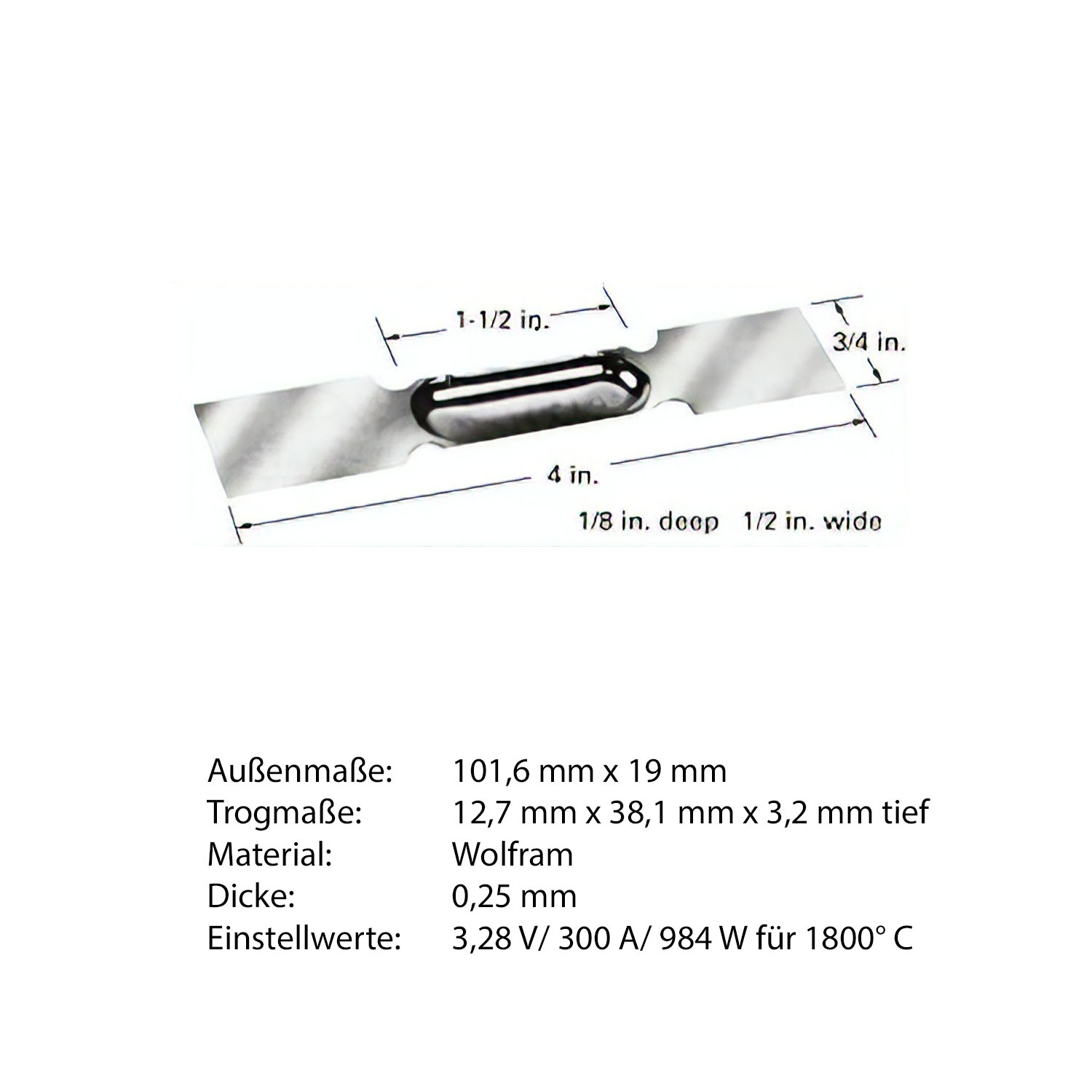 Heiz-Schiffchen mit Trog aus Wolfram