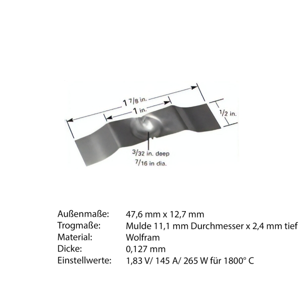 Heiz-Schiffchen mit Trog aus Wolfram