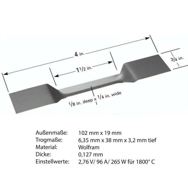 Heiz-Schiffchen mit Trog aus Wolfram