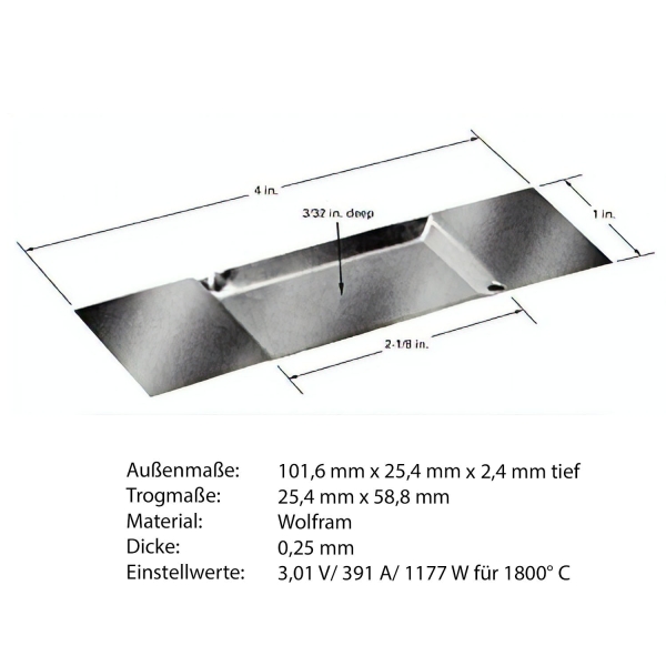 Heiz-Schiffchen mit Trog aus Wolfram