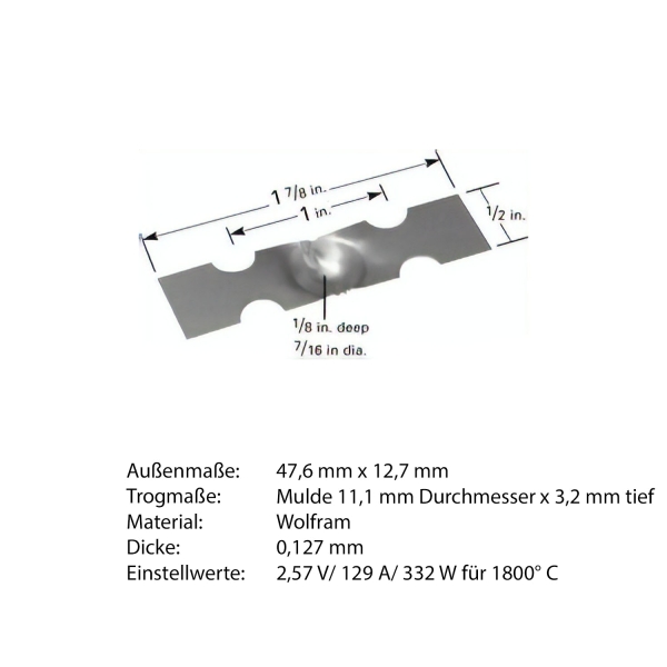 Heiz-Schiffchen mit Trog aus Wolfram