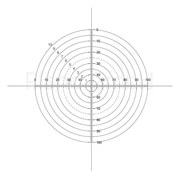 Strichplatte (10 Konzentrische Kreise mit Fadenkreuz und abgestuften Querskalen)