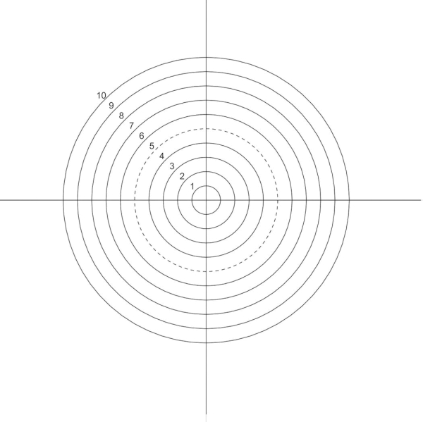 Strichplatte (10 Konzentrische Kreise mit Fadenkreuz)