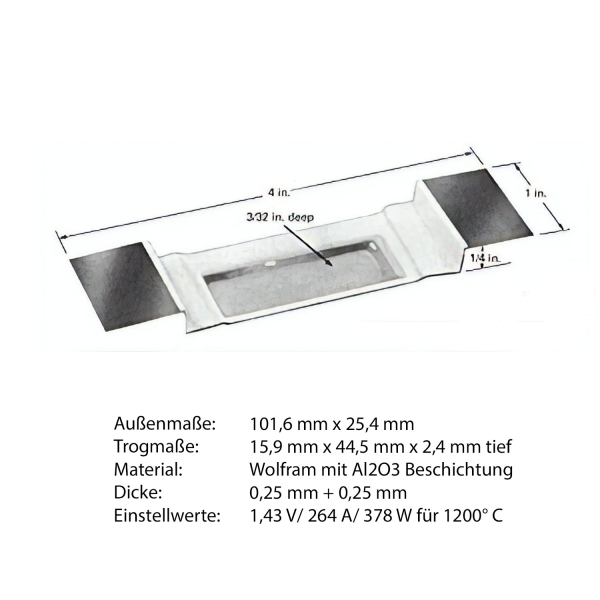 Heiz-Schiffchen aus Wolfram mit Al-Oxid beschichtetem Trog