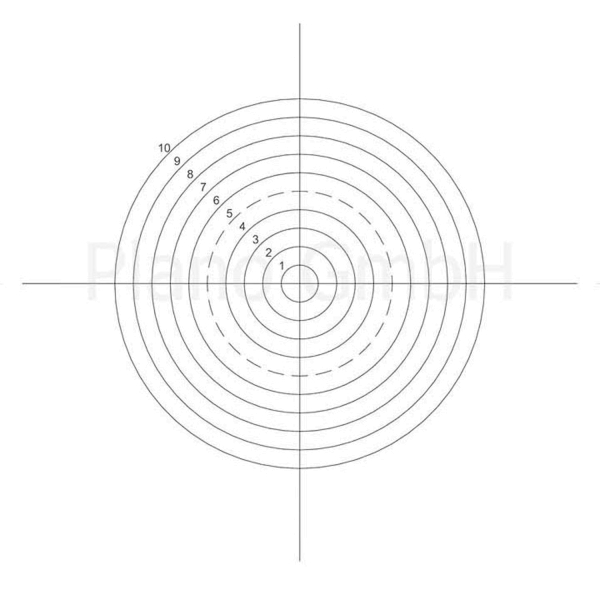 Strichplatte (10 Konzentrische Kreise mit Fadenkreuz)