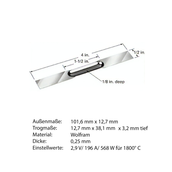 Heiz-Schiffchen mit Trog aus Wolfram